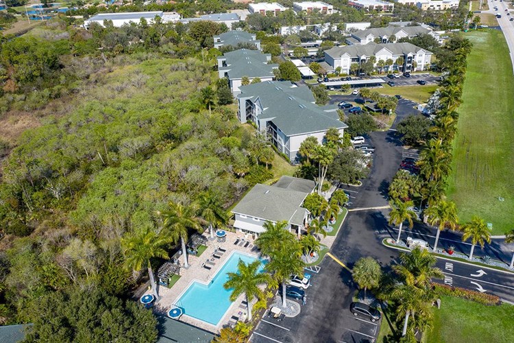 A birds eye view of the Somerset Palms community, nestled in the local, lush preserve. 