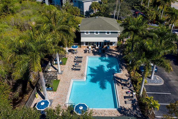An aerial view of our resort-style pool and expansive sundeck.
