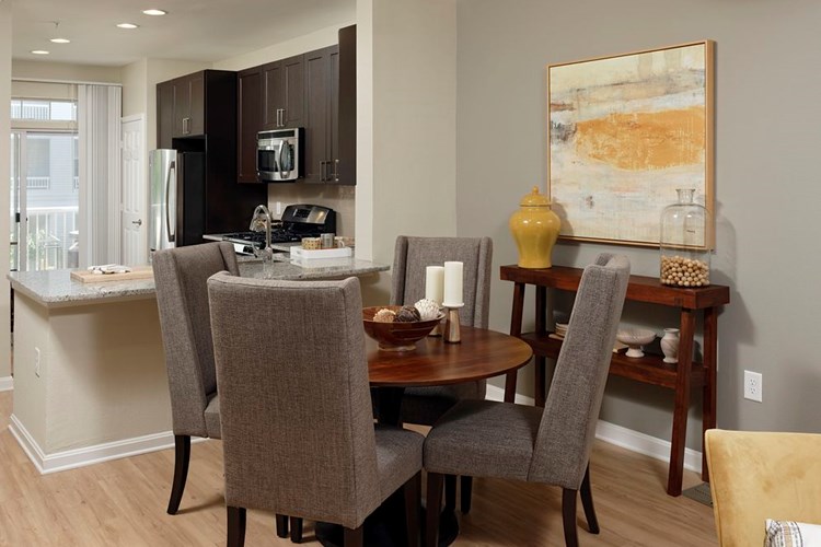 Espresso Finish Package townhome kitchen and dining areas