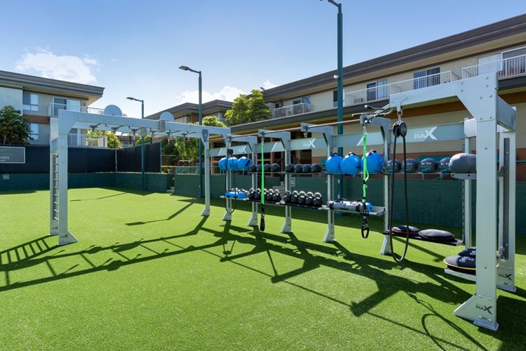 Outdoor fitness area with TRX equipment