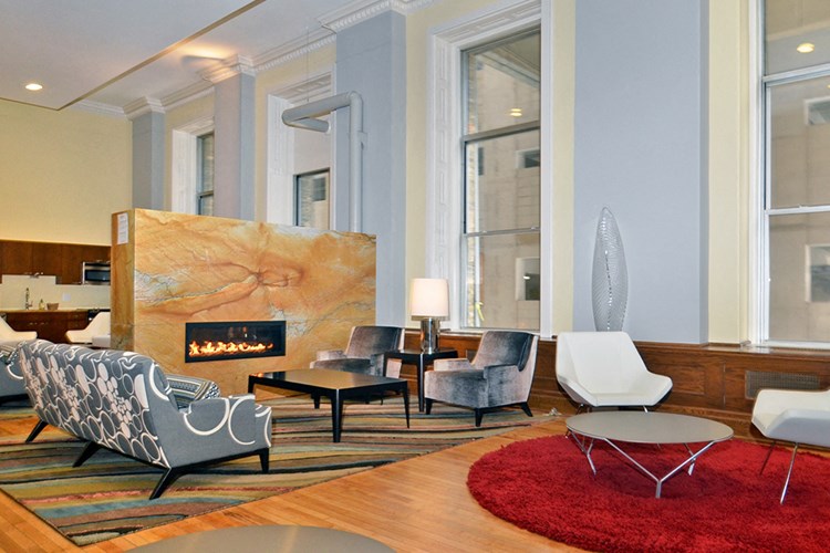 Pioneer Endicott social lounge fireplace
