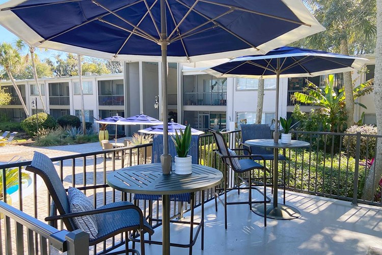 Enjoy your lunch at one of our umbrellaed tables while overlooking the sparkling pool.