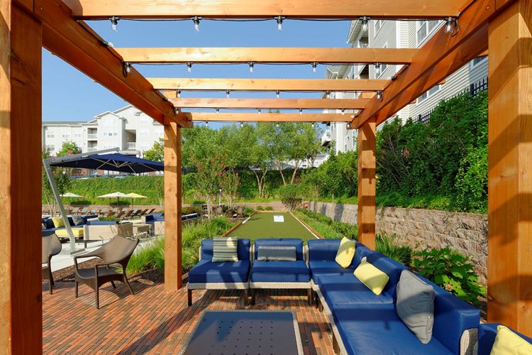 Courtyard with lounge seating and outdoor gaming area