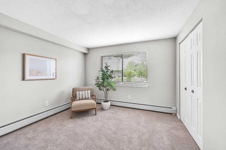 Spacious bedrooms featuring large windows and spacious closets with built-in organizers.