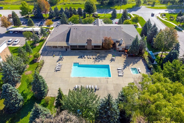 Aerial View of Clubhouse and Pool at Prentiss Pointe