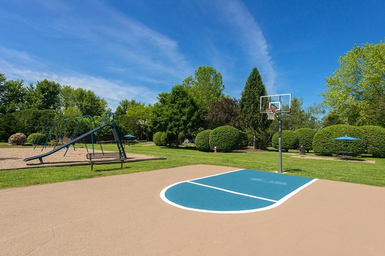 Play a game at our half court basketball court.