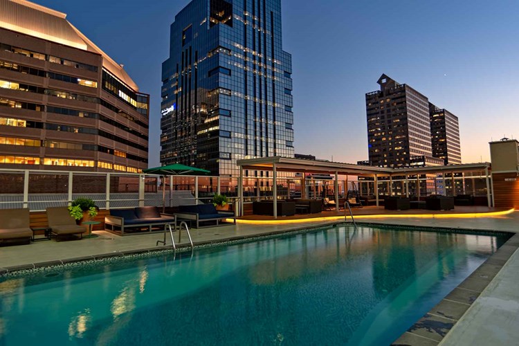 Lounge by the pool overlooking Center City, Philadelphia