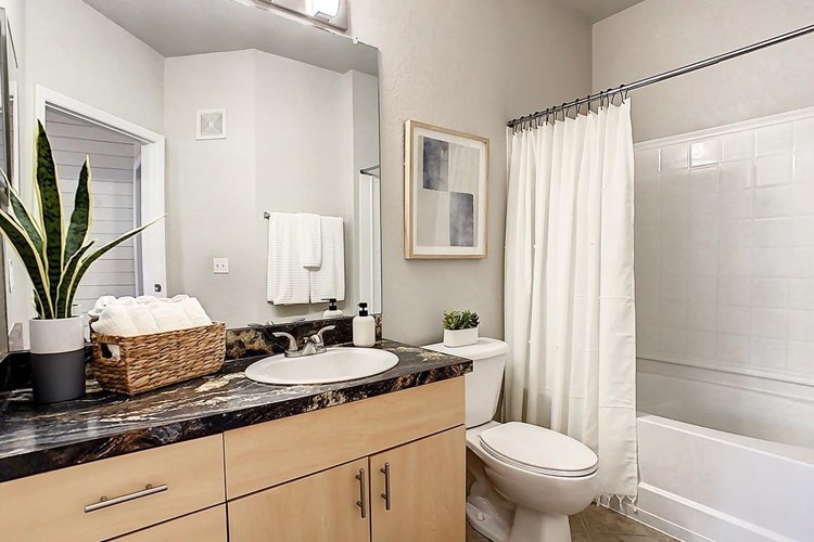 Master bedrooms also feature a master bathroom featuring oversized mirrors. 