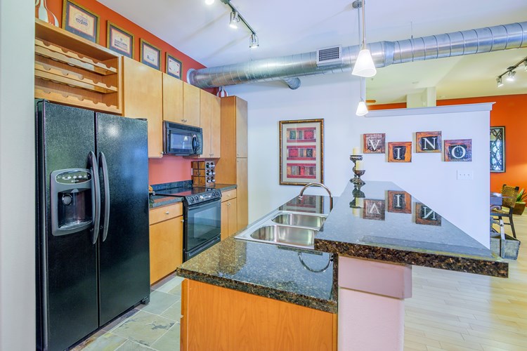 Gourmet kitchens with granite slab countertops