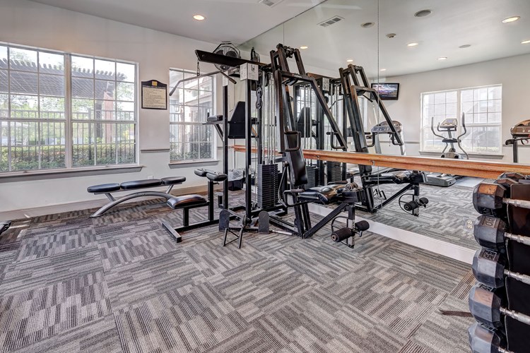 Fitness Center with treadmills and weight machines