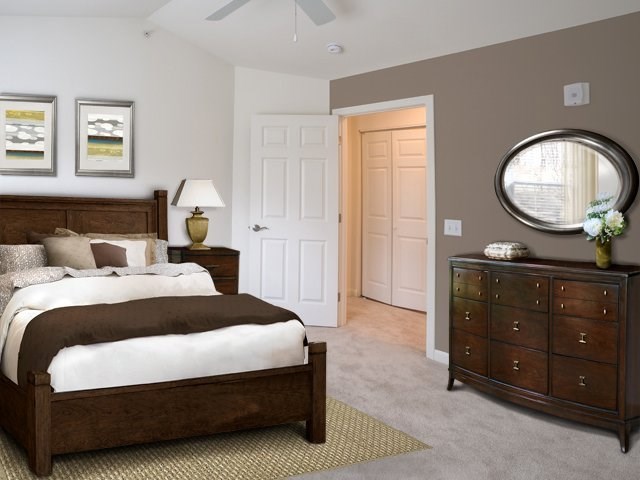 Two Bedroom Townhome (BT3) Guest Bedroom with Ceiling Fan