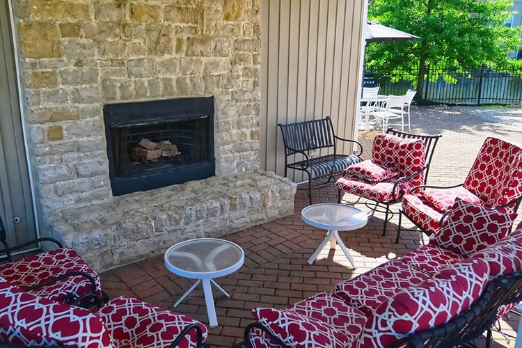 Outdoor seating and fireplace