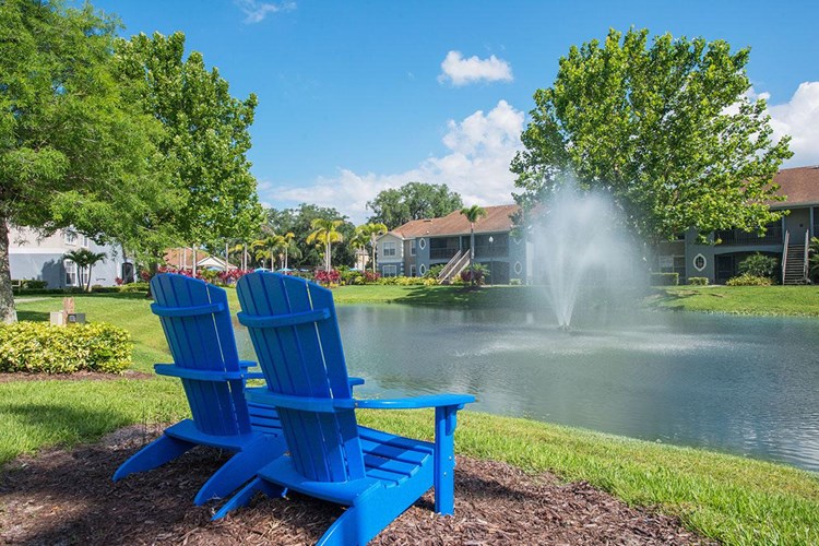 Enjoy the beautiful lake views from one of our Adirondack chairs.