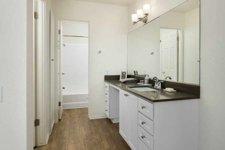 Modern Apartment Bath with Quartz Countertops