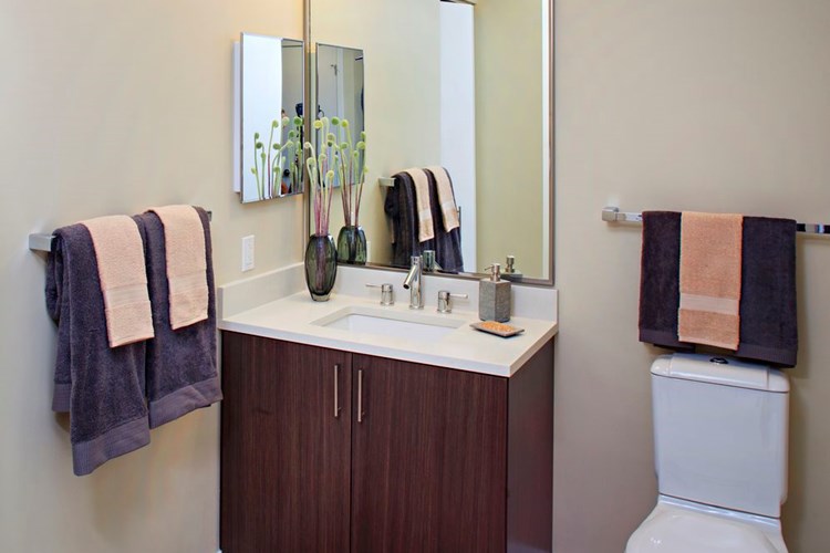 Classic Package I bathroom with espresso cabinetry, white quartz countertops, and hard surface flooring