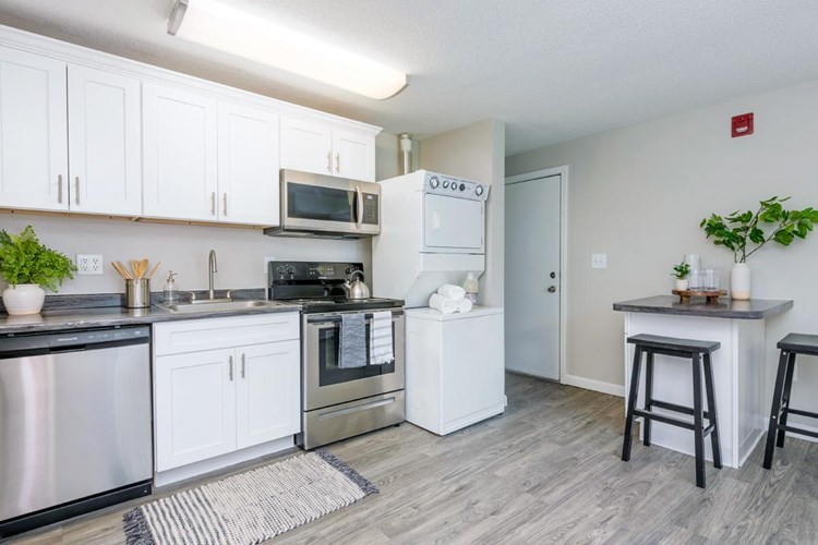 Our newly remodeled apartments feature black fusion countertops, stainless steel appliances, and wood-style flooring. 