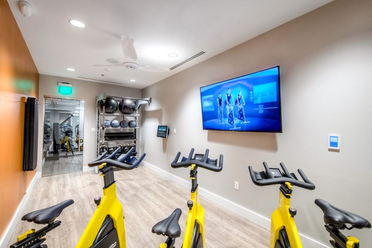 Flex studio with spin bikes and virtual fitness programming