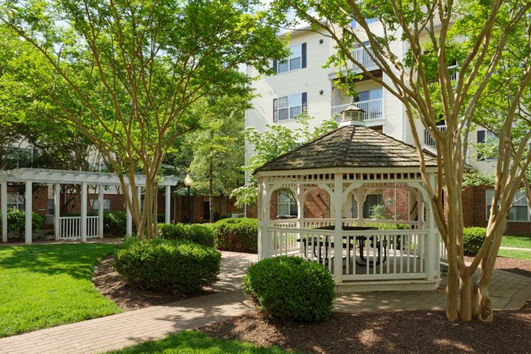 Landscaped courtyard with gazebo and seating