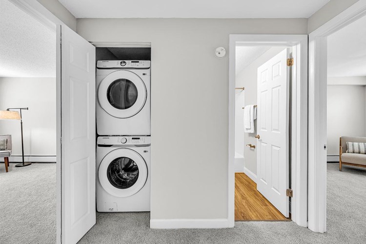 Full size washer and dryer appliances are included in select apartment homes.