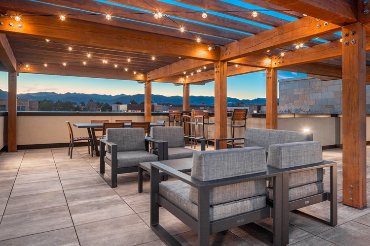 Enjoy amazing views of the Flatirons from the rooftop terrace