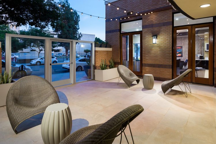 Leasing Entrance and Outdoor Seating