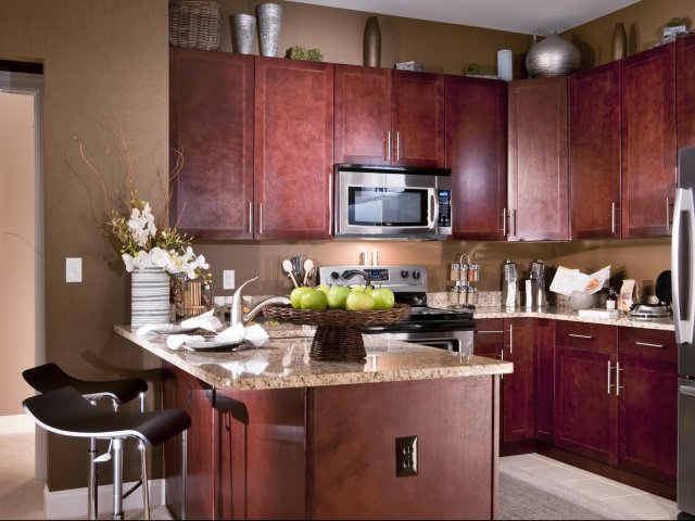 Gourmet kitchen complete with granite countertops, stainless steel appliances and 42" cabinetry.