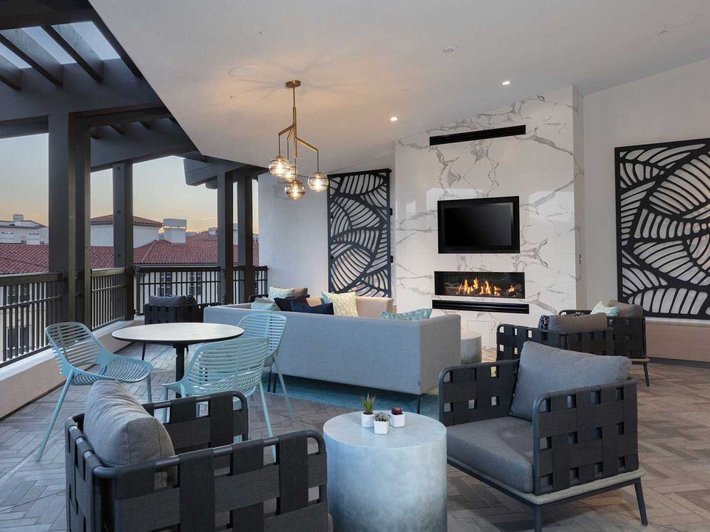 Phase II Rooftop terrace with lounge seating and fireplace