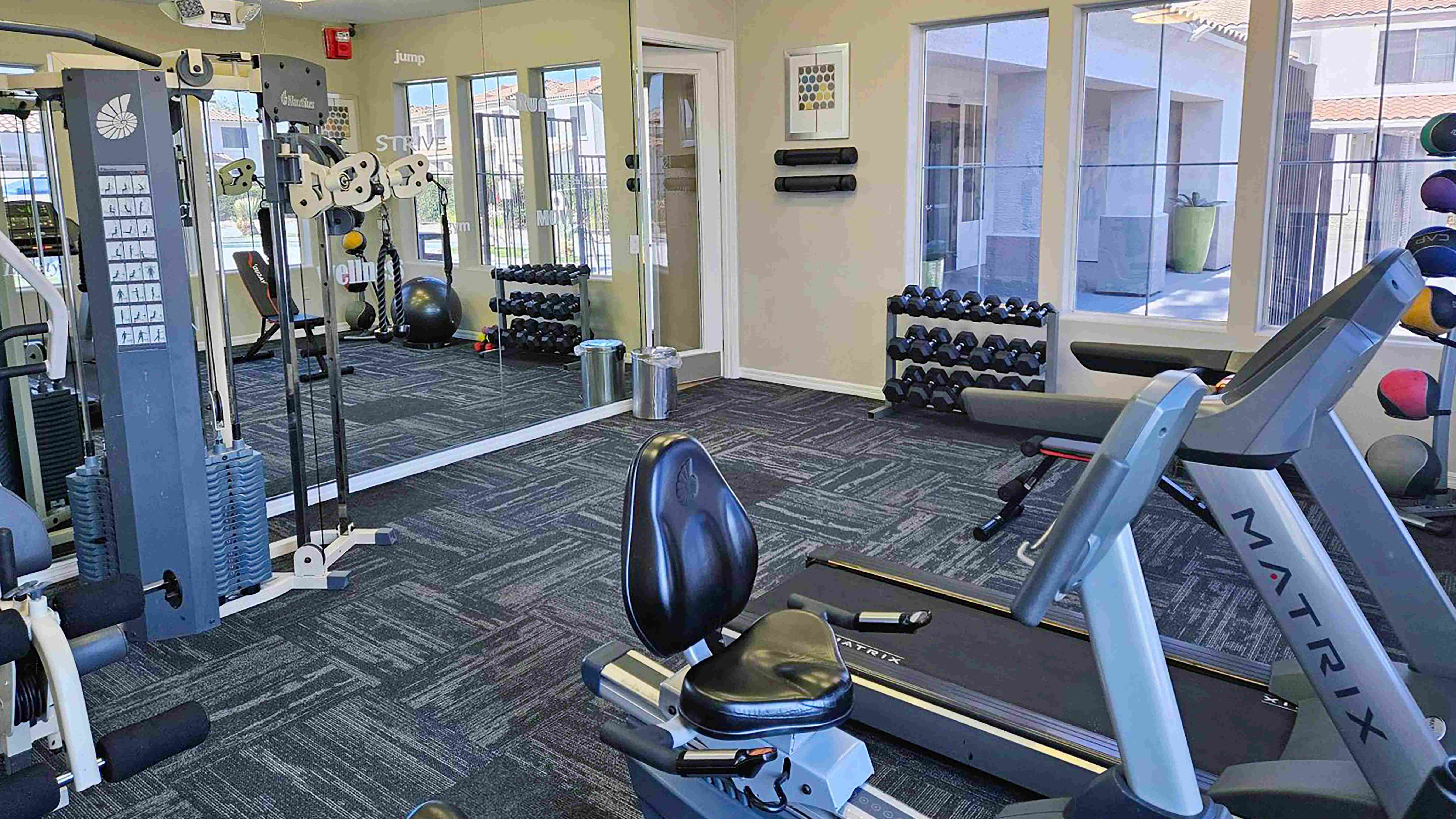 Whether your routine focuses on cardio, strength training, or a combination of both, the Rancho Del Sol fitness center offers a all the equipment you need to help you stay active without leaving the community.