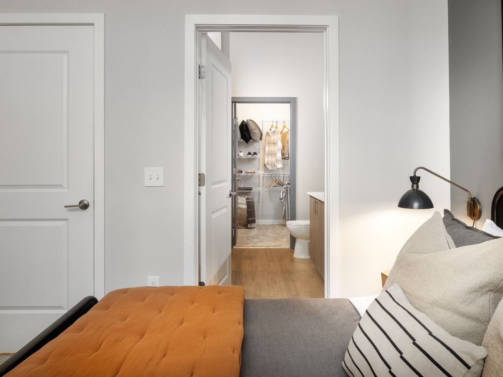 Primary bedroom with bath and walk-in closet