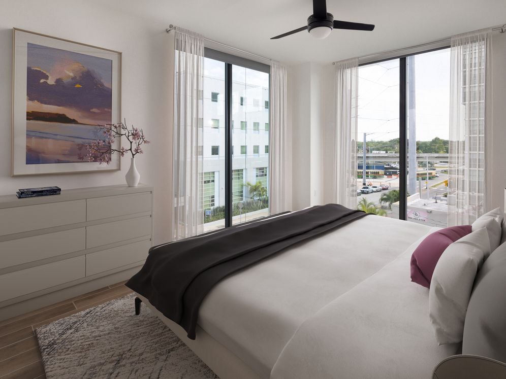 Bedroom with hard surface flooring