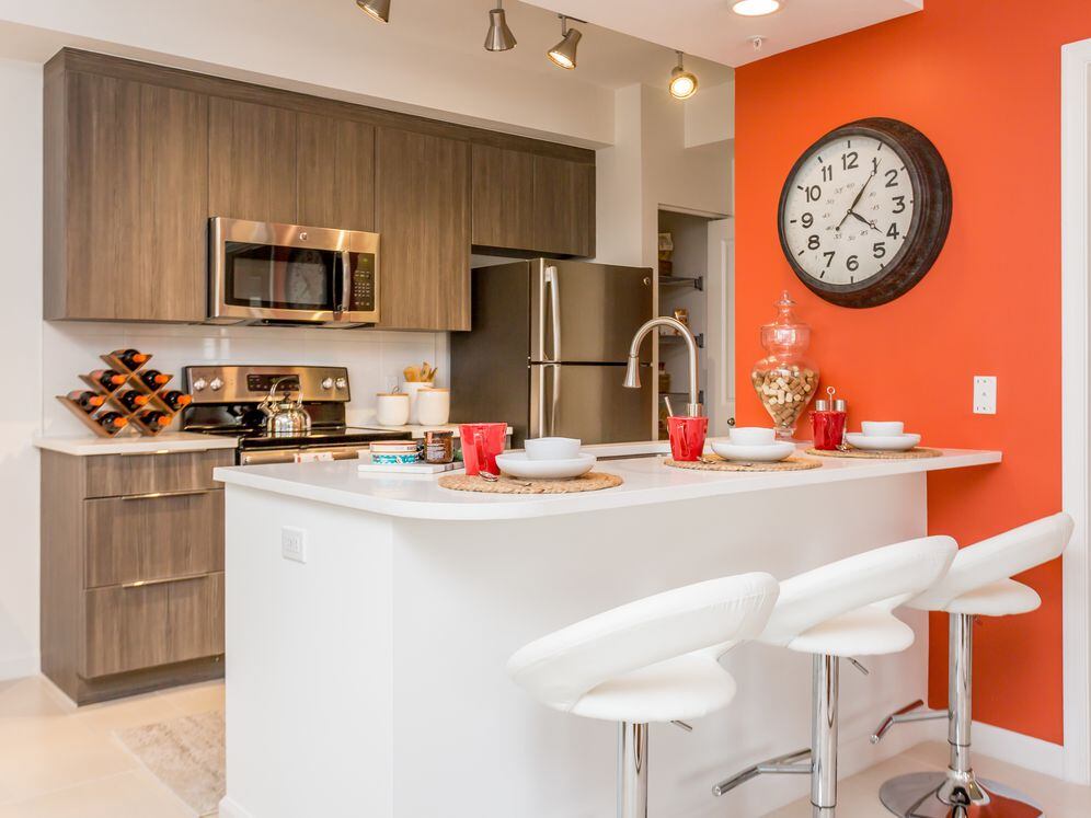 Kitchen with stainless steel appliances