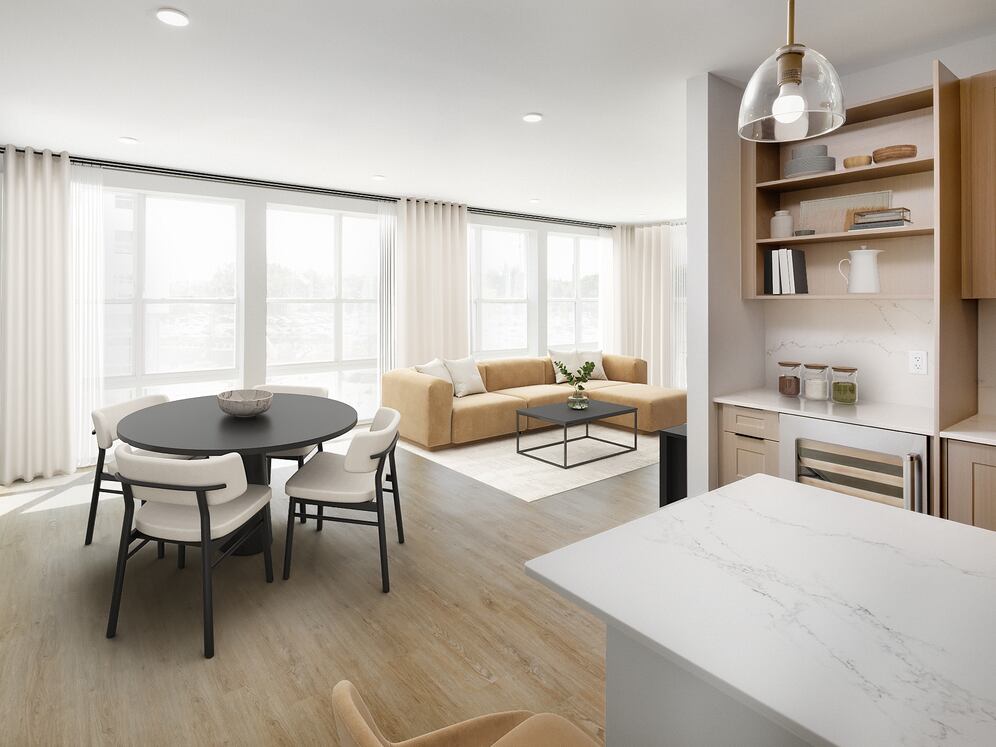 Signature Collection Dining and living areas with hard-surface vinyl plank flooring