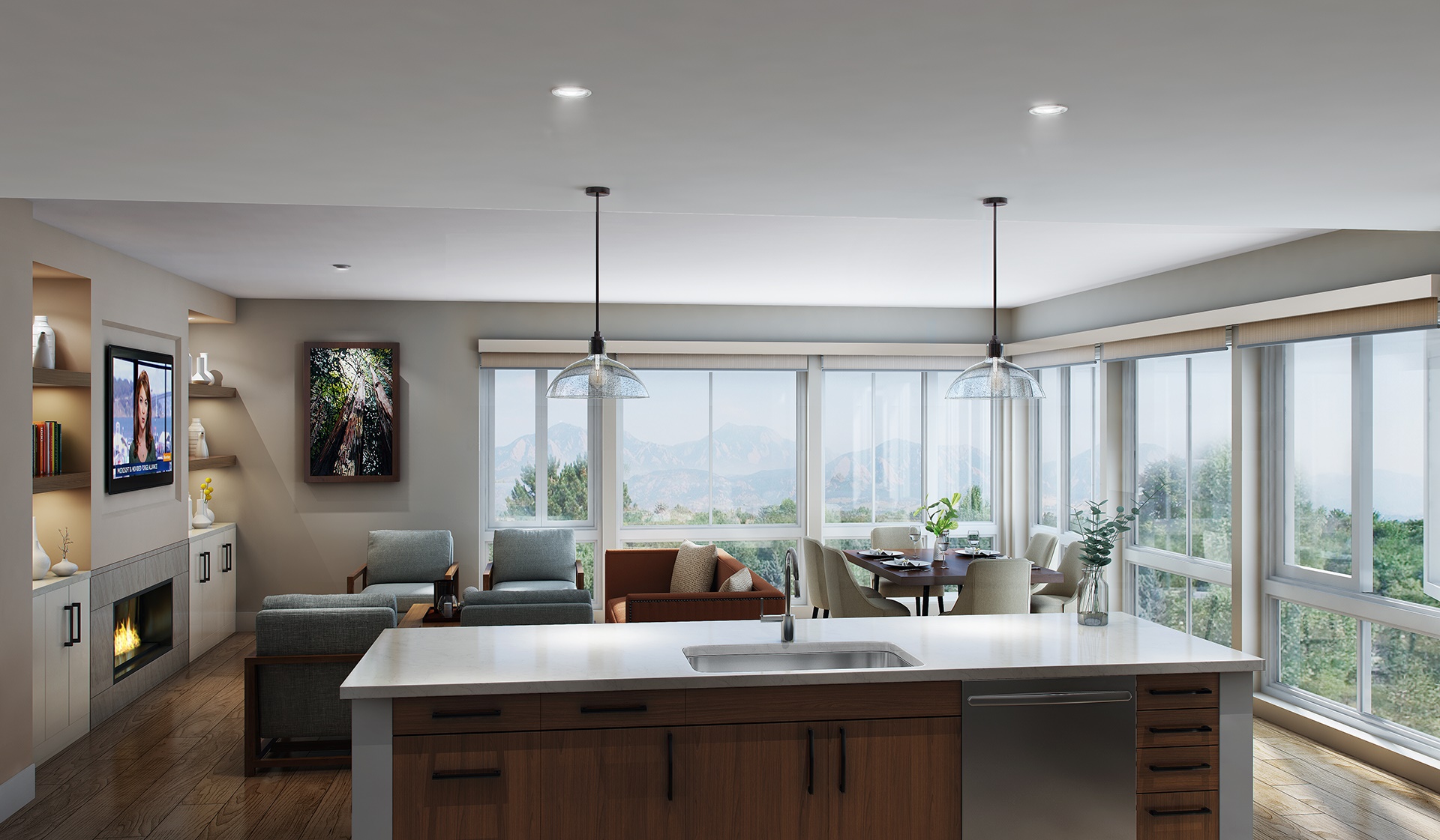 Spacious and open layouts with sweeping views of the Flatirons in select homes
