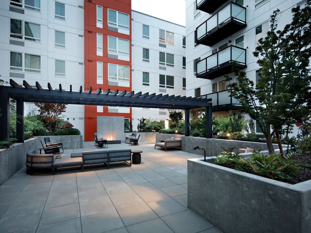 Courtyard with firepit and lounge seating