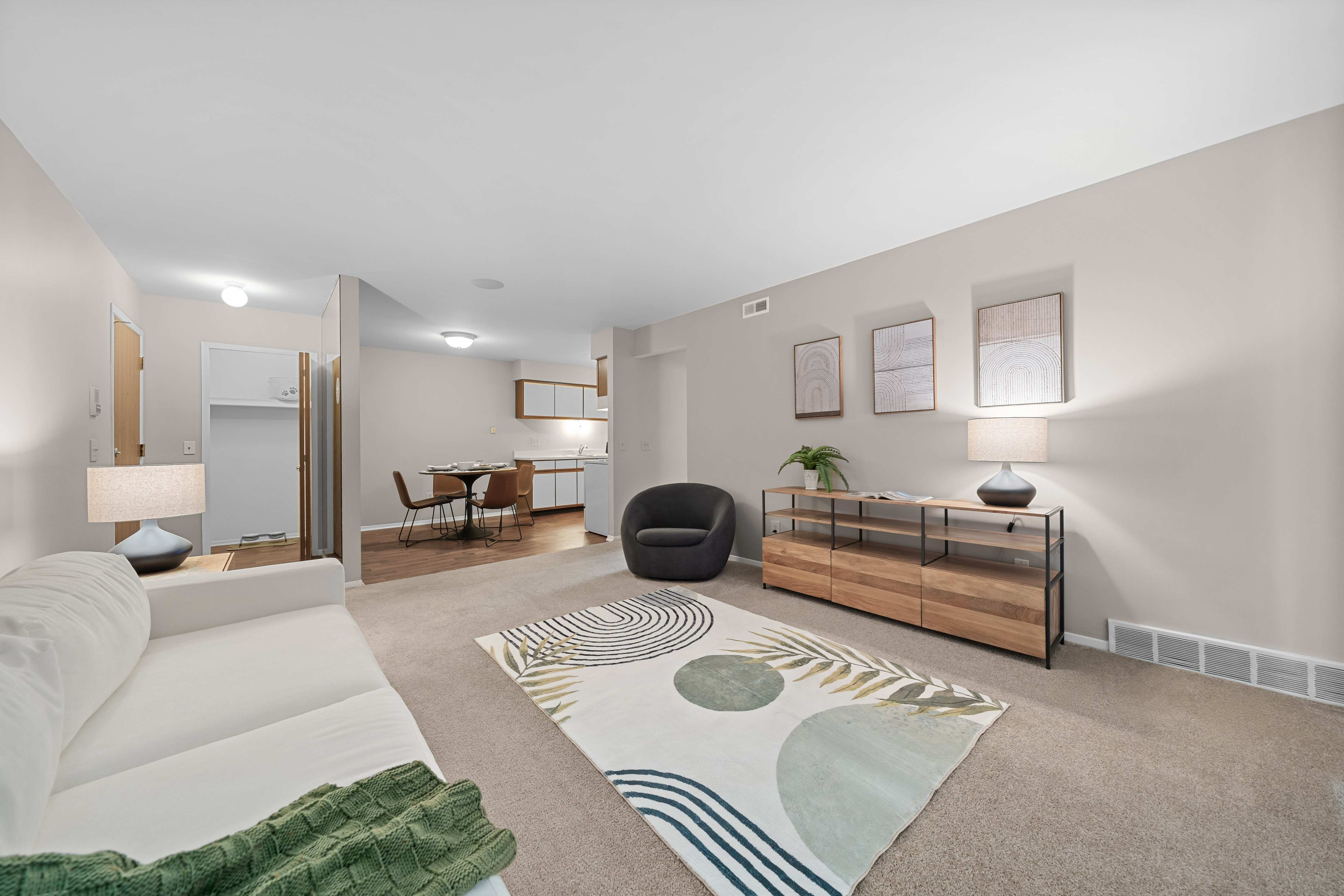 Open concept Living-Dining at Lakeside Village in Clinton Township