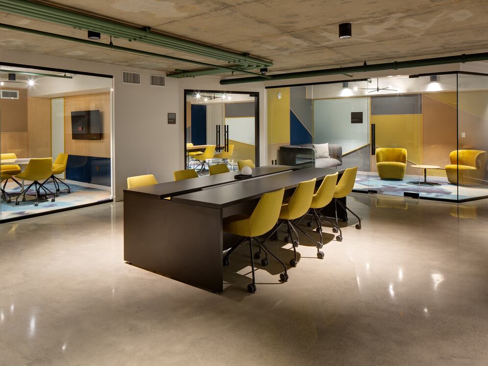 Chill lounge with common area seating and breakout rooms