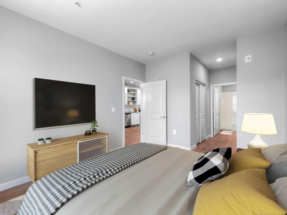 Bedroom with hard surface flooring