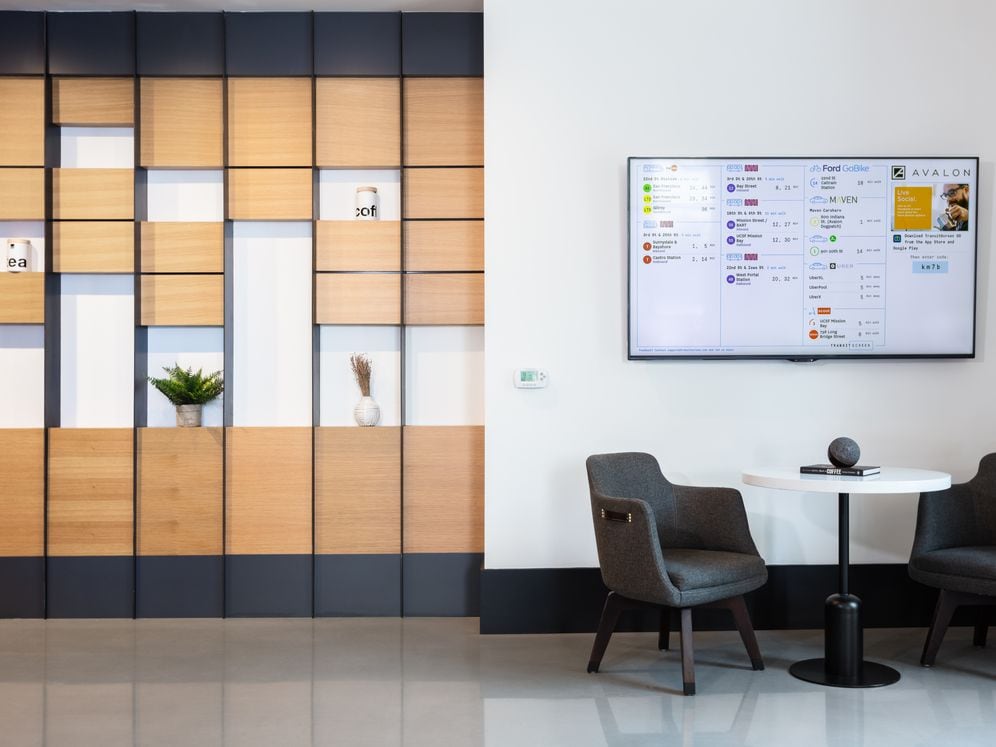 Lobby with real-time transit information