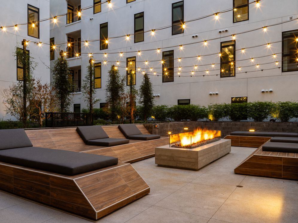 Courtyard with lounge seating and firepit