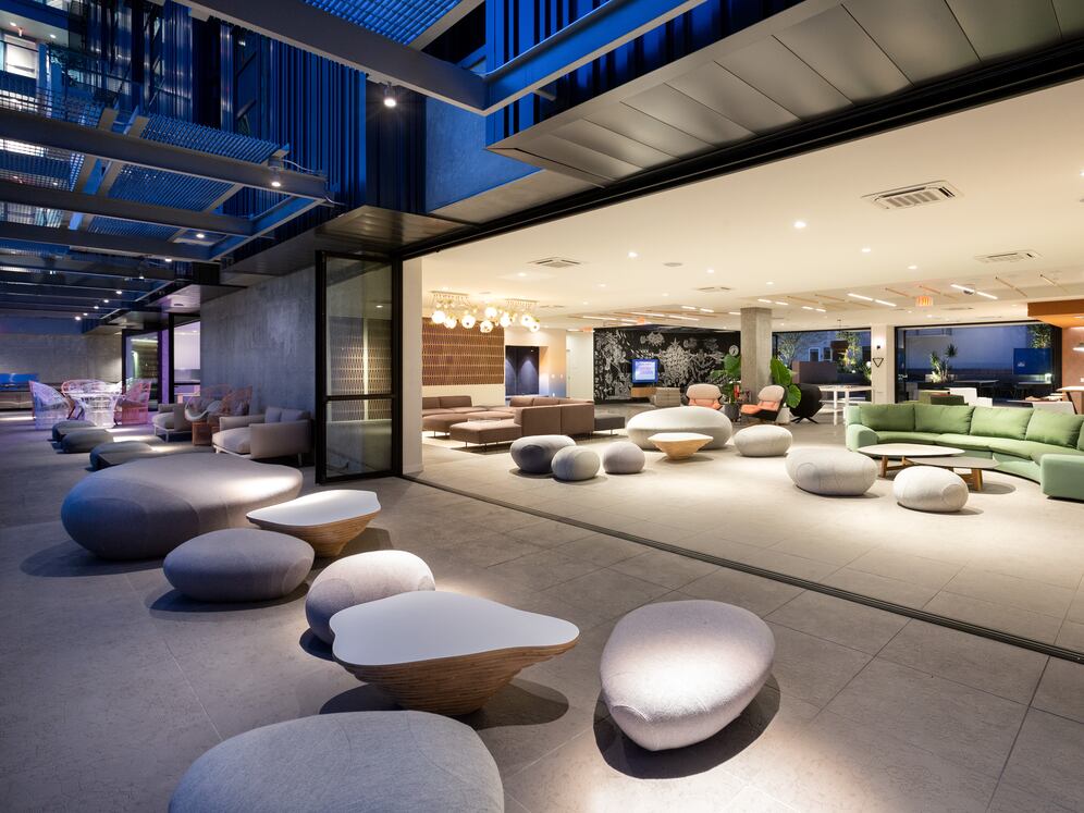 Indoor/outdoor chill space with seating