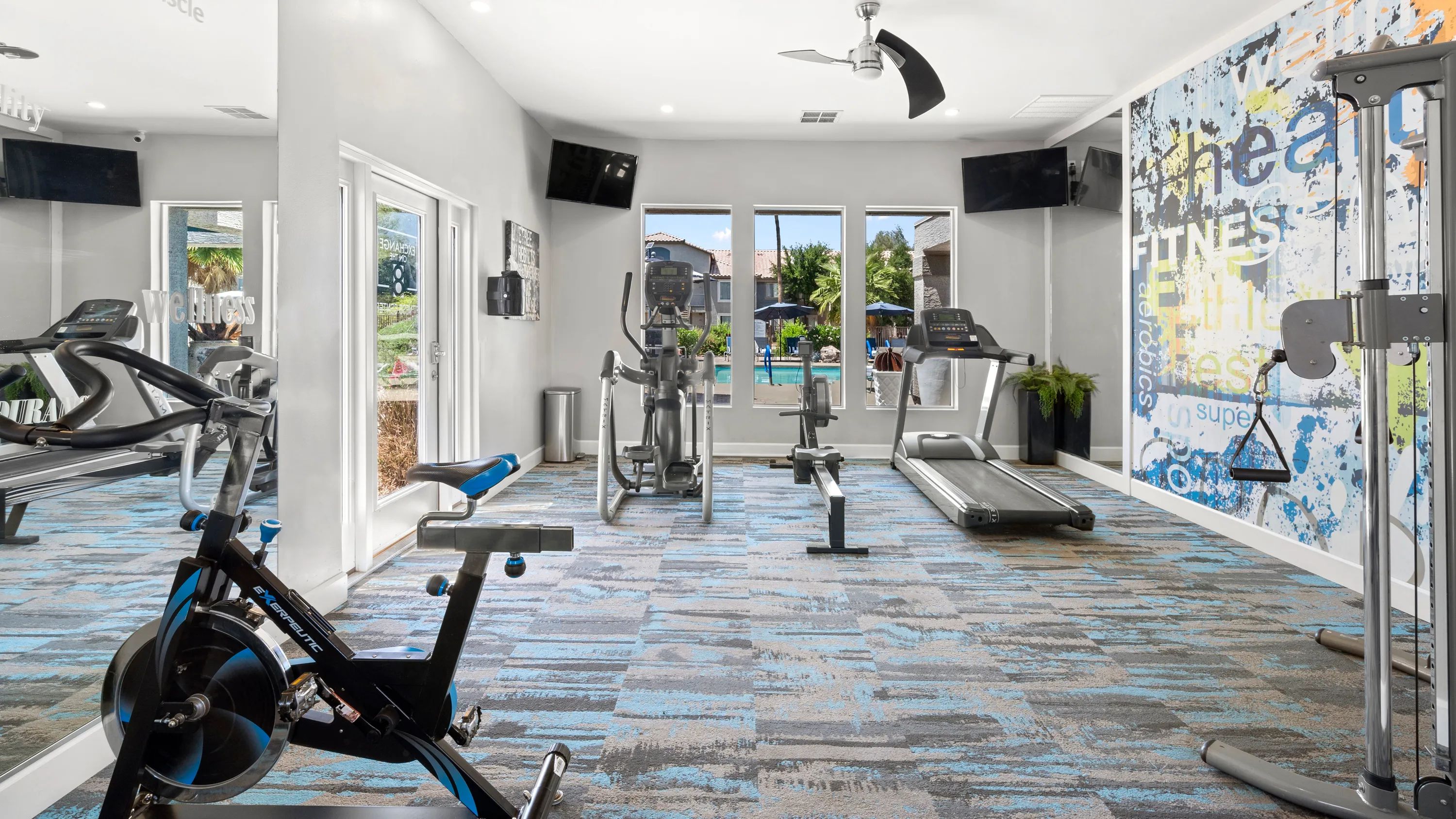 Our newly-renovated fitness center is a wonderland with mesmerizing pool views, high-tech equipment, televisions, and weights. It's your comprehensive workout playground! 