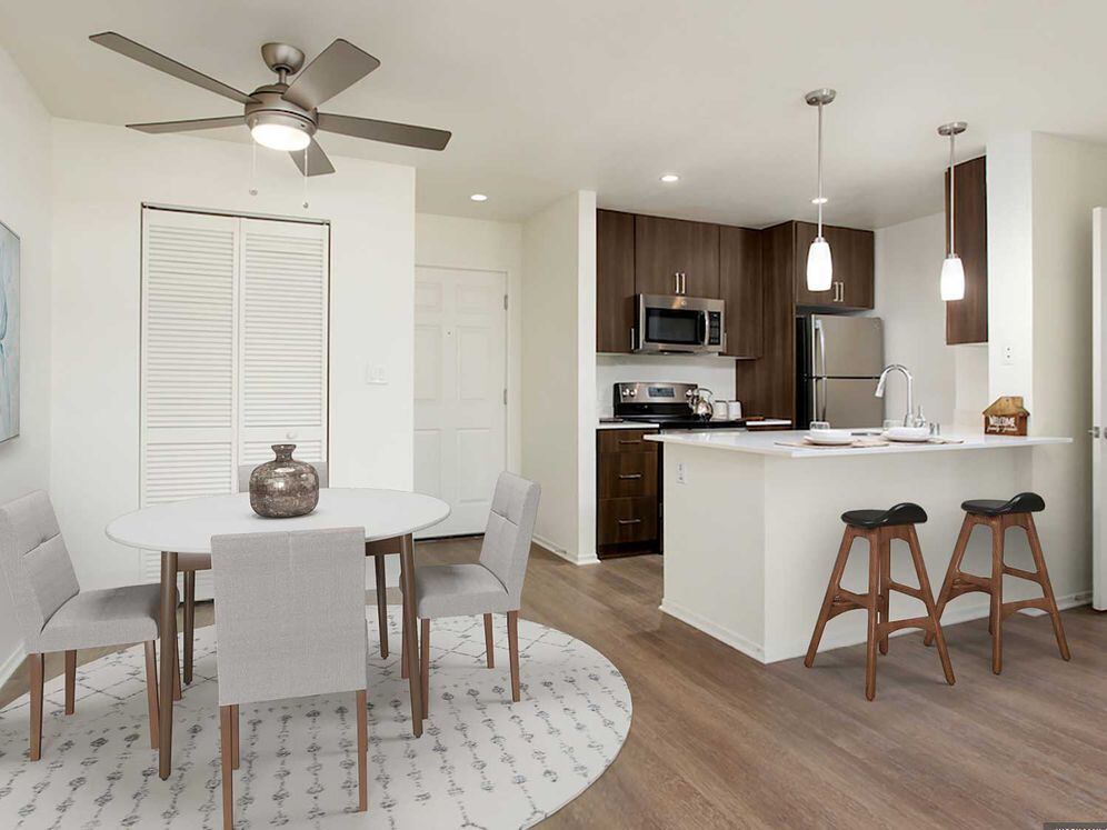Premium Apartment Kitchen and Dining Area with Hard Surface Vinyl Plank Flooring