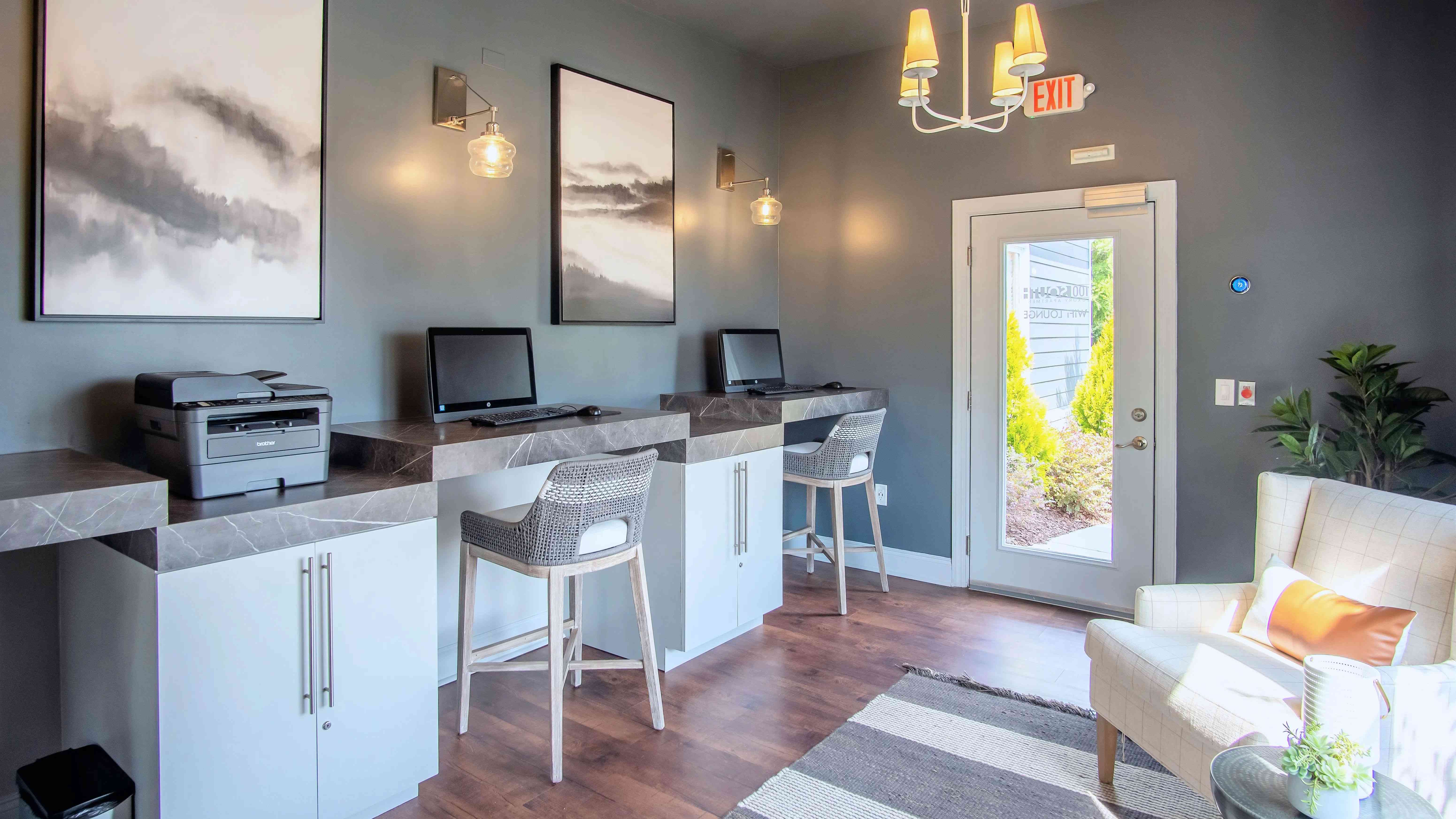This inviting space offers a seamless blend of work and relaxation, all with the convenience of high-speed internet and free printing services.
