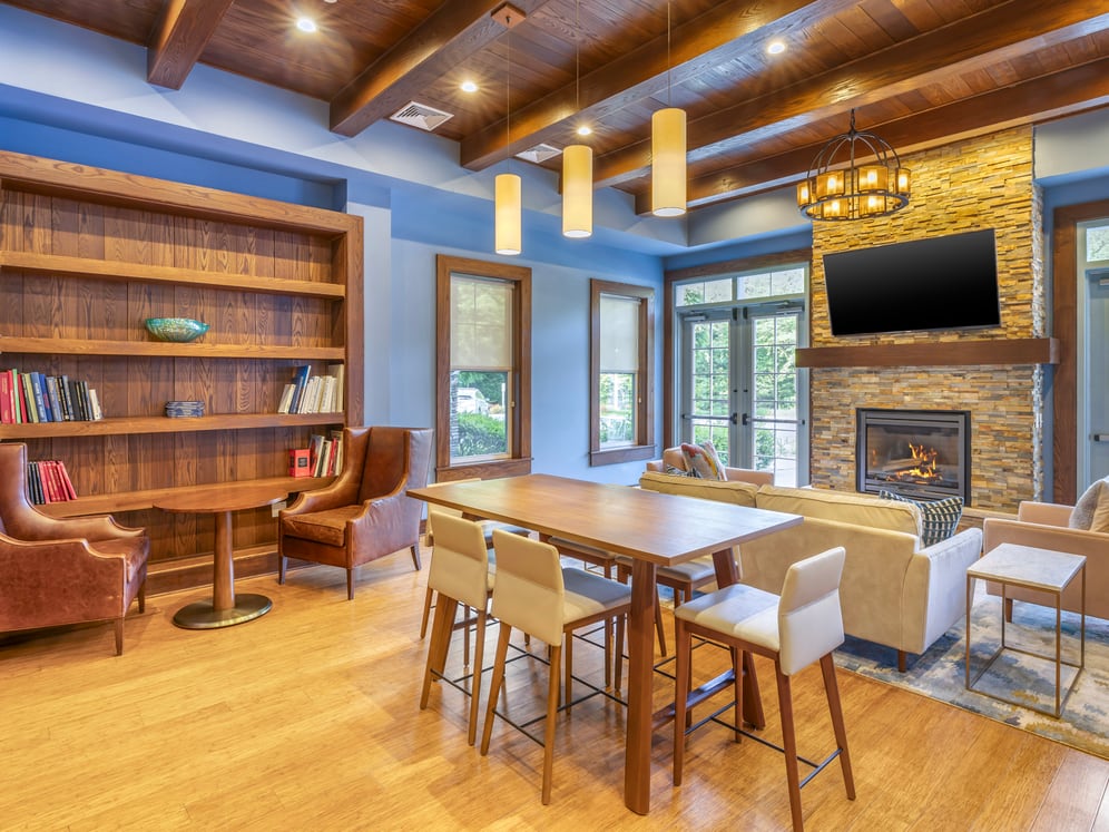 Resident lounge with fireplace