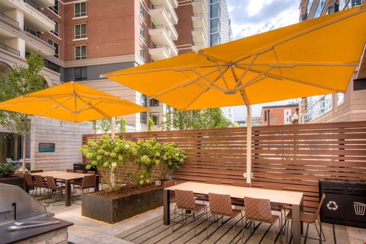 Courtyard with barbecue grills and dining area