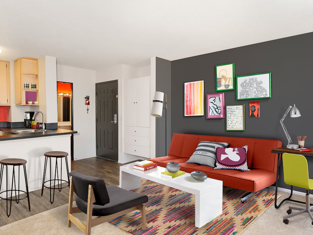Classic Package III living room with carpet (select homes)