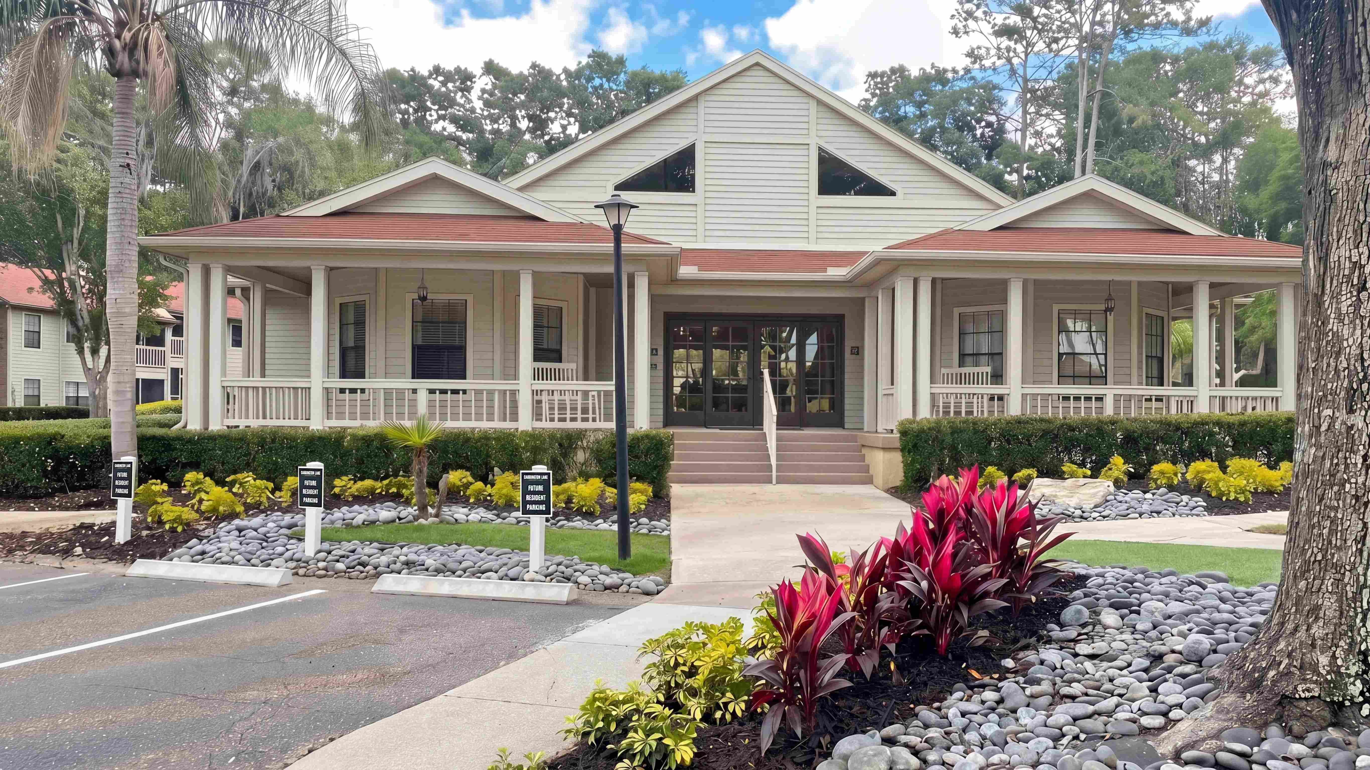 A refreshed paint palette is coming soon to the Carrington Lane leasing office, creating an updated first impression that pairs beautifully with the landscaped grounds and distinctive architecture.