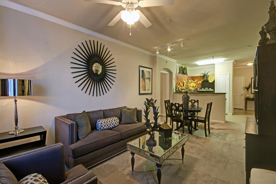 Lighted ceiling fans in the living room