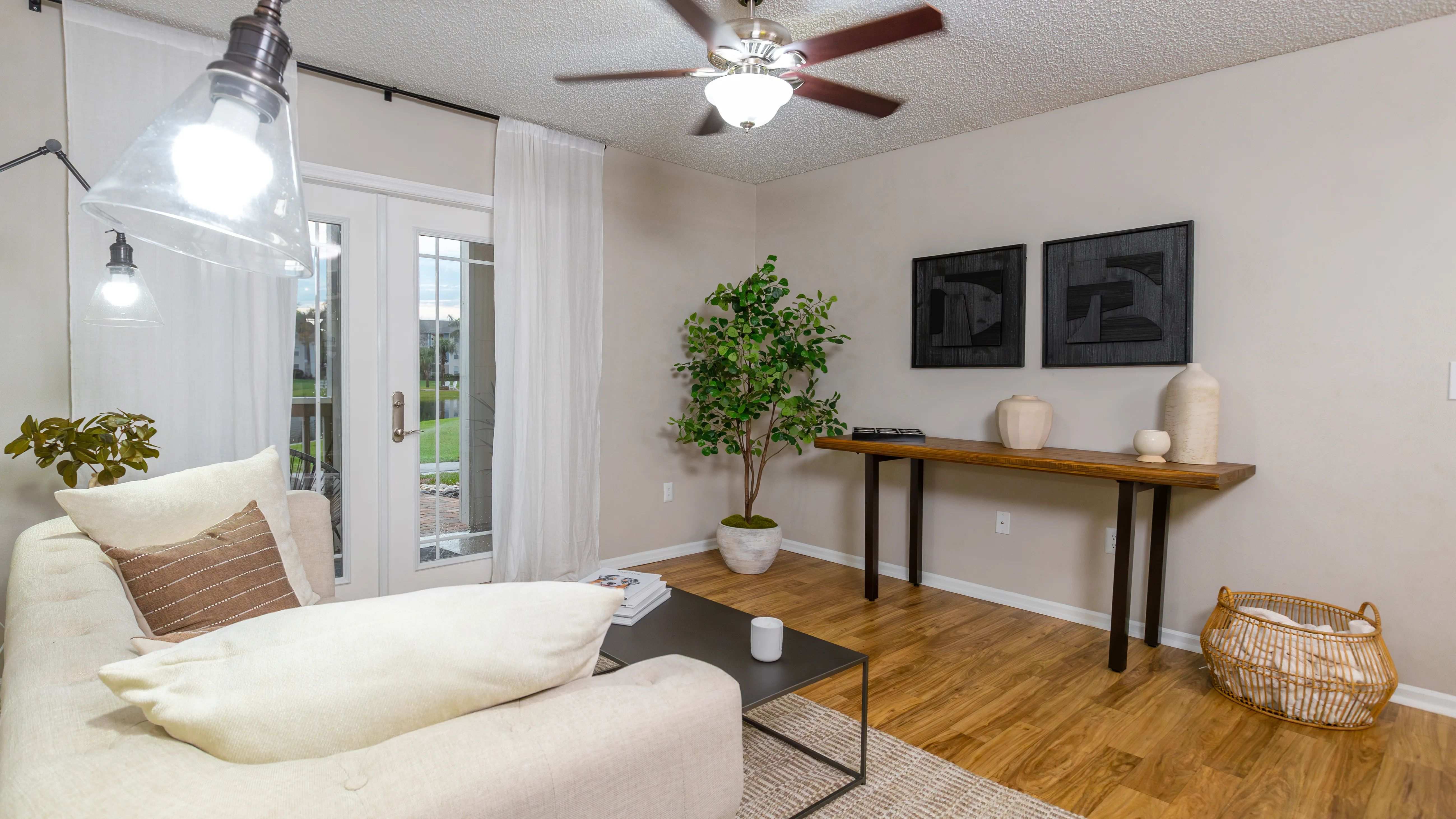 Enjoy a cozy yet contemporary living space that opens to your very own private patio.