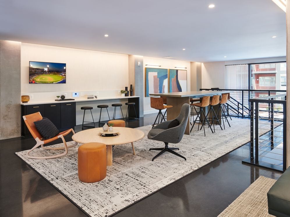 Resident lounge with multiple seating areas